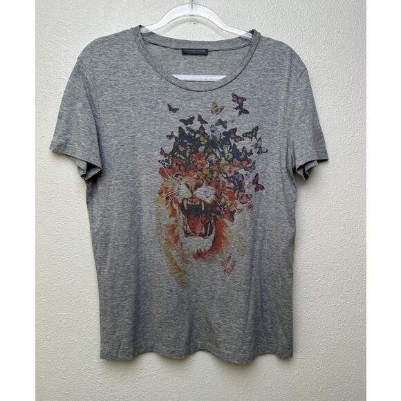 Alexander McQueen Lion Butterfly Graphic T-Shirt Gray IT 44 (US 8) - Picture 1 of 12
